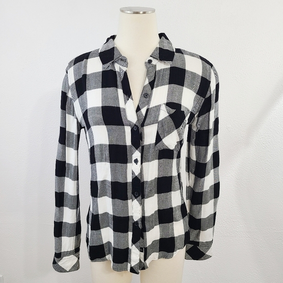 Rails Tops - Rails Hunter buffalo plaid check button down shirt black and white size small